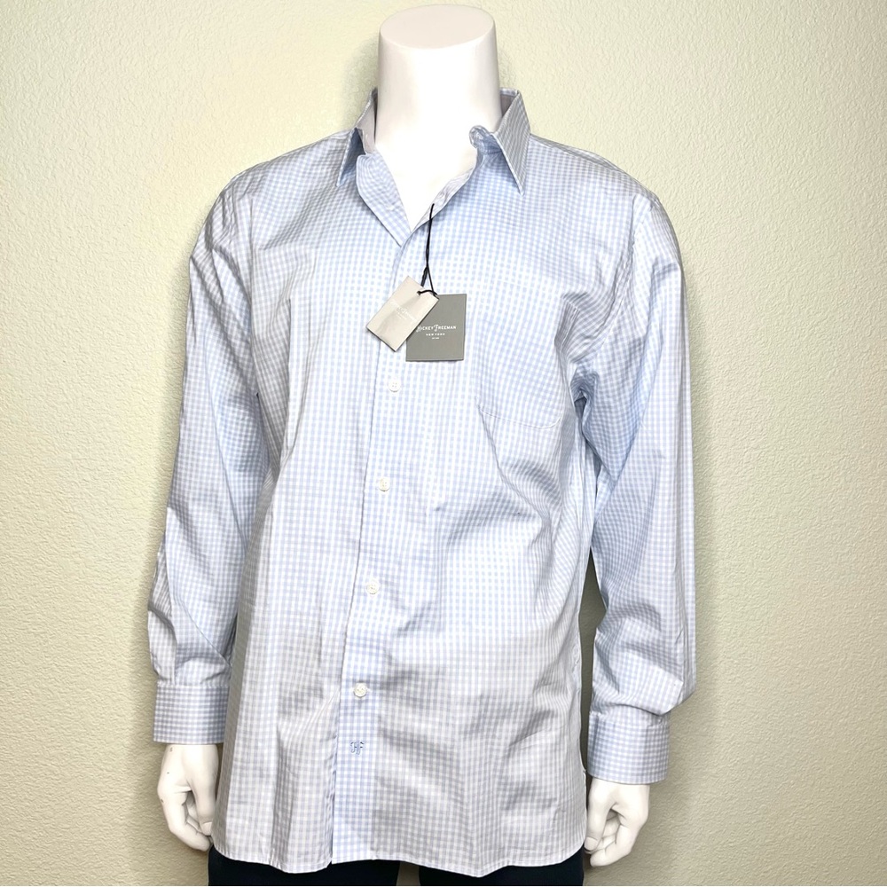 HICKEY FREEMAN Blue and White Gingham Shirt